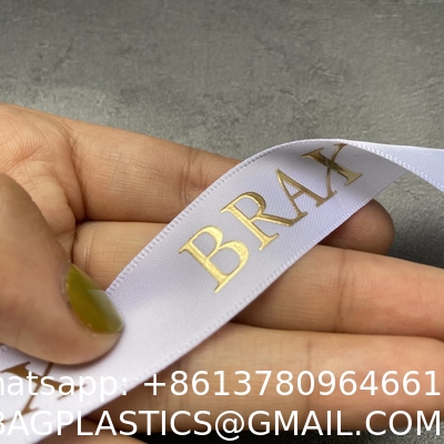 Luxury Gift Wrapping Customized 3D Gold Foil Embossed Printed With Logo Custom Satin Ribbon