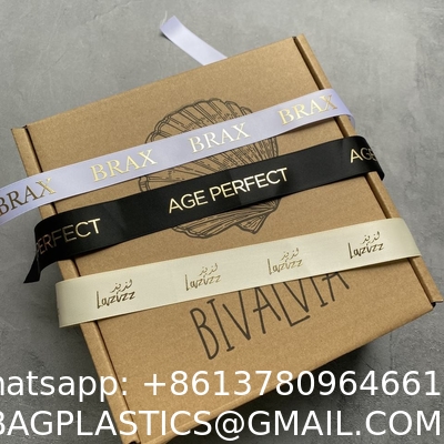 Luxury Gift Wrapping Customized 3D Gold Foil Embossed Printed With Logo Custom Satin Ribbon