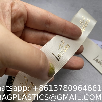 Luxury Gift Wrapping Customized 3D Gold Foil Embossed Printed With Logo Custom Satin Ribbon
