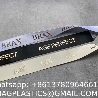 Luxury Gift Wrapping Customized 3D Gold Foil Embossed Printed With Logo Custom Satin Ribbon