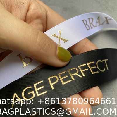 Luxury Gift Wrapping Customized 3D Gold Foil Embossed Printed With Logo Custom Satin Ribbon