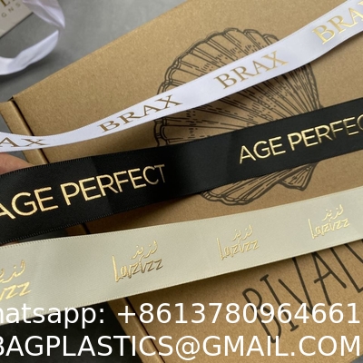 Luxury Gift Wrapping Customized 3D Gold Foil Embossed Printed With Logo Custom Satin Ribbon