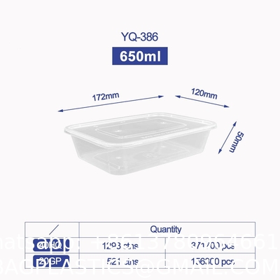 500ml Clear/Black Rectangular PP Disposable Plastic Food Container Microwaveable Food Bento Storage Lunch Box