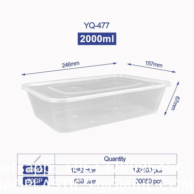 500ml Clear/Black Rectangular PP Disposable Plastic Food Container Microwaveable Food Bento Storage Lunch Box