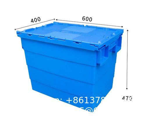 Large Size Distribution Container With Hinged Lid Storage Bins Plastic Stackable Large Plastic Attached Lid Container