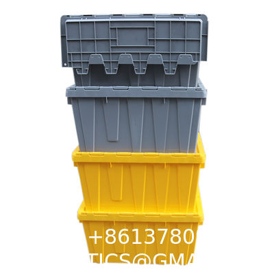 Flip Top Tote, Heavy Duty Nestable Plastic Round Trip Totes Storage Box Container In Blue Yellow Red Green Color