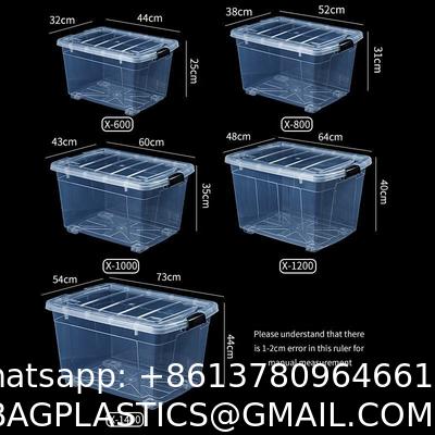 Recyclable Bin Household Multifunction Large Stackable Clothes Clear Transparent PP Container Box Plastic Storage Boxes Bins With Lid Wheels