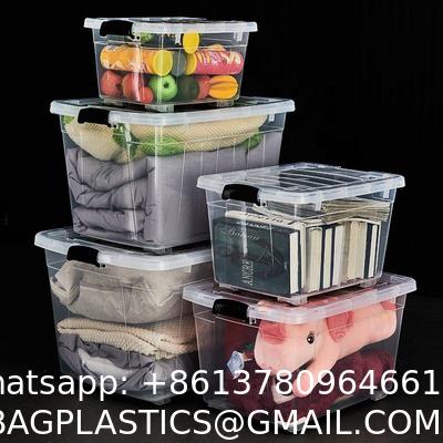 Recyclable Bin Household Multifunction Large Stackable Clothes Clear Transparent PP Container Box Plastic Storage Boxes Bins With Lid Wheels