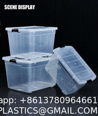 Recyclable Bin Household Multifunction Large Stackable Clothes Clear Transparent PP Container Box Plastic Storage Boxes Bins With Lid Wheels