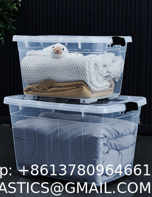Recyclable Bin Household Multifunction Large Stackable Clothes Clear Transparent PP Container Box Plastic Storage Boxes Bins With Lid Wheels