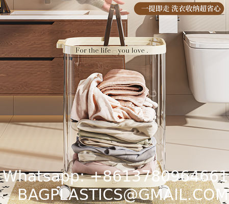 Sustainable Household Dirty Clothes Basket Simple Transparent With Handle Clothing Storage Basket Retro Sorting Basket Removable Plastic Laundry Basket