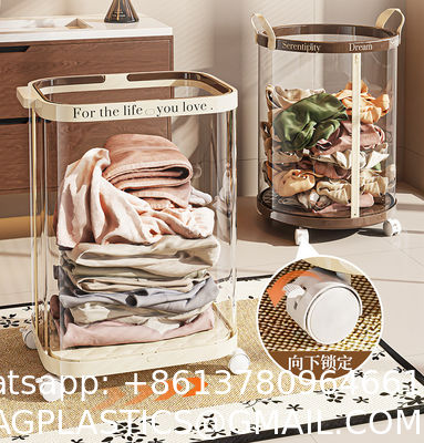 Sustainable Household Dirty Clothes Basket Simple Transparent With Handle Clothing Storage Basket Retro Sorting Basket Removable Plastic Laundry Basket