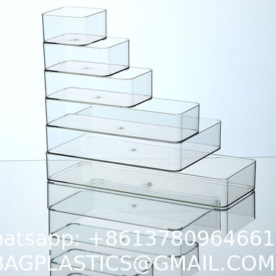 Stackable Refrigerator Organizer Bins Clear Kitchen Organizer Container Bins With Handles Plastic Bags For Pantry, Cabinets, Shelves, Drawer, Freezer - Food Safe