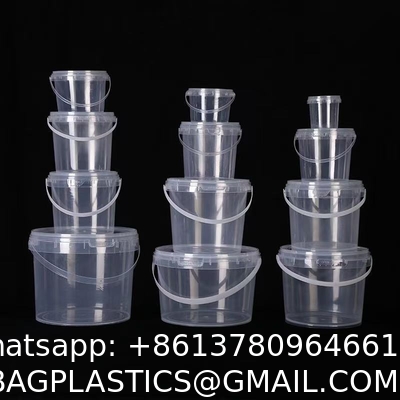 Bucket With Lid, Clear Bucket, Plastic Food Storage Container, Ice Cream Bucket, Reusable Container, Plastic Bucket, Tub With Lid, Storage Container, Round Plastic Pail, BPA Free, Pail With Handle