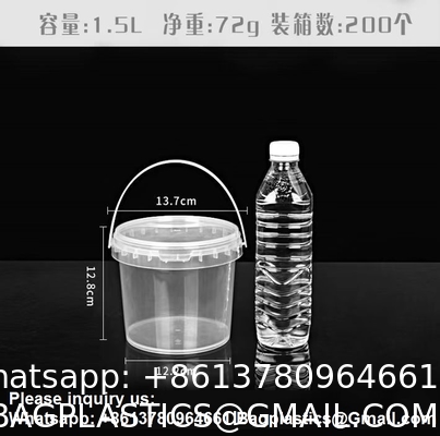 Bucket With Lid, Clear Bucket, Plastic Food Storage Container, Ice Cream Bucket, Reusable Container, Plastic Bucket, Tub With Lid, Storage Container, Round Plastic Pail, BPA Free, Pail With Handle