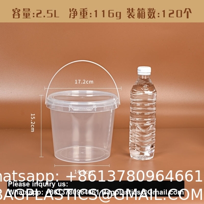 Bucket With Lid, Clear Bucket, Plastic Food Storage Container, Ice Cream Bucket, Reusable Container, Plastic Bucket, Tub With Lid, Storage Container, Round Plastic Pail, BPA Free, Pail With Handle