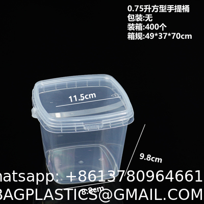 Clear Plastic Container With Lid Ice Cream Bucket Food Storage Container Freezer Storage Bucket Square Plastic Pails With Handle For Home Kitchen