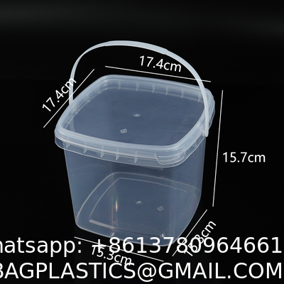 Clear Plastic Container With Lid Ice Cream Bucket Food Storage Container Freezer Storage Bucket Square Plastic Pails With Handle For Home Kitchen