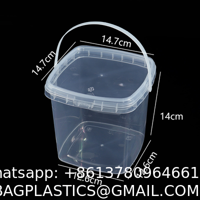 Clear Plastic Container With Lid Ice Cream Bucket Food Storage Container Freezer Storage Bucket Square Plastic Pails With Handle For Home Kitchen