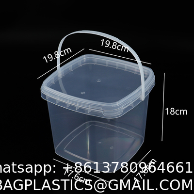 Clear Plastic Container With Lid Ice Cream Bucket Food Storage Container Freezer Storage Bucket Square Plastic Pails With Handle For Home Kitchen