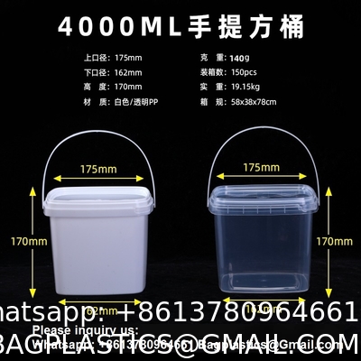 Clear Plastic Container With Lid Ice Cream Bucket Food Storage Container Freezer Storage Bucket Square Plastic Pails With Handle For Home Kitchen