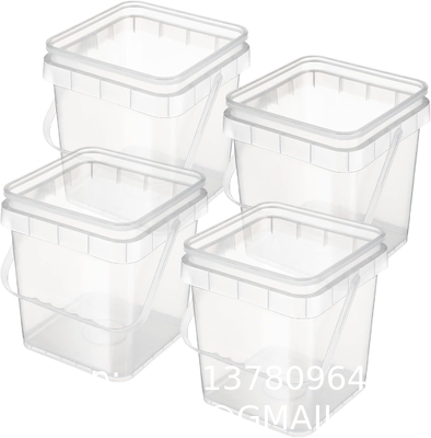 Clear Plastic Container With Lid Ice Cream Bucket Food Storage Container Freezer Storage Bucket Square Plastic Pails With Handle For Home Kitchen