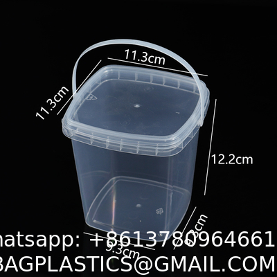 Clear Plastic Container With Lid Ice Cream Bucket Food Storage Container Freezer Storage Bucket Square Plastic Pails With Handle For Home Kitchen