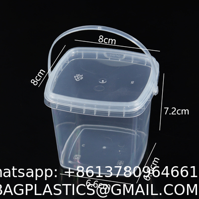 Clear Plastic Container With Lid Ice Cream Bucket Food Storage Container Freezer Storage Bucket Square Plastic Pails With Handle For Home Kitchen