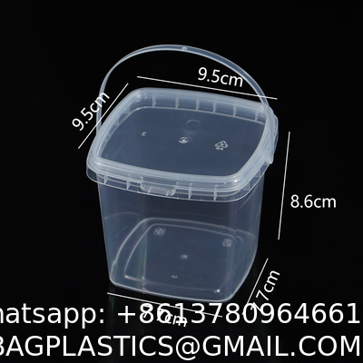 Clear Plastic Container With Lid Ice Cream Bucket Food Storage Container Freezer Storage Bucket Square Plastic Pails With Handle For Home Kitchen