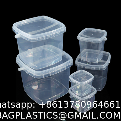 Clear Plastic Container With Lid Ice Cream Bucket Food Storage Container Freezer Storage Bucket Square Plastic Pails With Handle For Home Kitchen