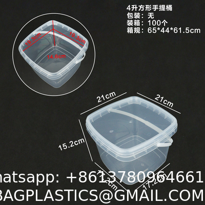 Clear Plastic Container With Lid Ice Cream Bucket Food Storage Container Freezer Storage Bucket Square Plastic Pails With Handle For Home Kitchen