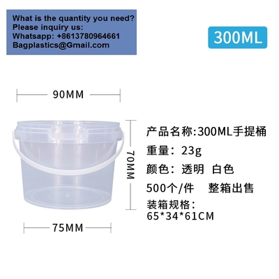 Airtight Clear Plastic Bucket With Lid, Ice Buckets For Parties, Reusable Ice Cream Cup With Handle, Food Storage Container, Food Grade Freezer And Microwave Safe For Sauce, Soup