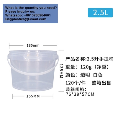 Airtight Clear Plastic Bucket With Lid, Ice Buckets For Parties, Reusable Ice Cream Cup With Handle, Food Storage Container, Food Grade Freezer And Microwave Safe For Sauce, Soup
