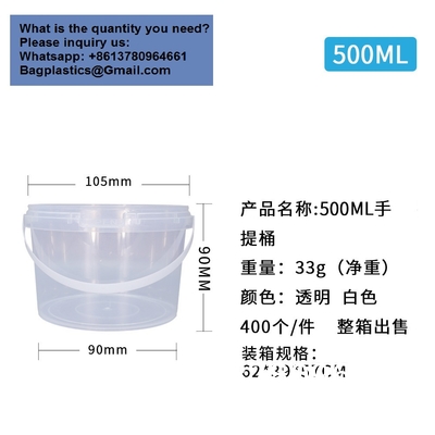 Airtight Clear Plastic Bucket With Lid, Ice Buckets For Parties, Reusable Ice Cream Cup With Handle, Food Storage Container, Food Grade Freezer And Microwave Safe For Sauce, Soup