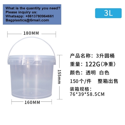 Airtight Clear Plastic Bucket With Lid, Ice Buckets For Parties, Reusable Ice Cream Cup With Handle, Food Storage Container, Food Grade Freezer And Microwave Safe For Sauce, Soup
