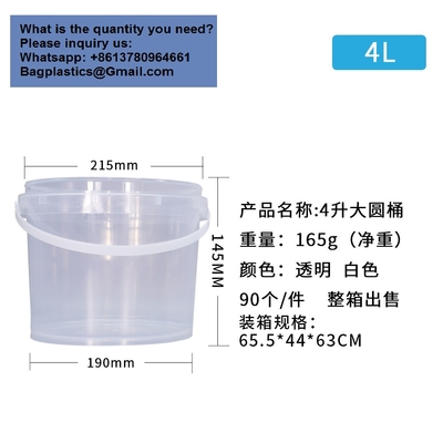 Airtight Clear Plastic Bucket With Lid, Ice Buckets For Parties, Reusable Ice Cream Cup With Handle, Food Storage Container, Food Grade Freezer And Microwave Safe For Sauce, Soup