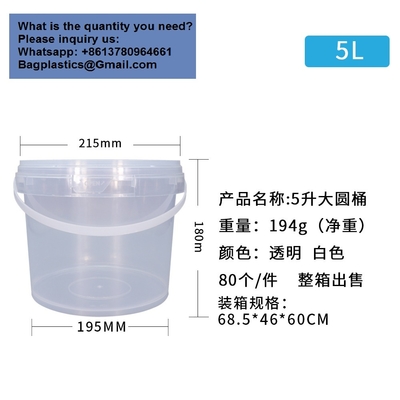 Airtight Clear Plastic Bucket With Lid, Ice Buckets For Parties, Reusable Ice Cream Cup With Handle, Food Storage Container, Food Grade Freezer And Microwave Safe For Sauce, Soup