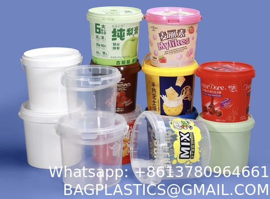 Airtight Clear Plastic Bucket With Lid, Ice Buckets For Parties, Reusable Ice Cream Cup With Handle, Food Storage Container, Food Grade Freezer And Microwave Safe For Sauce, Soup