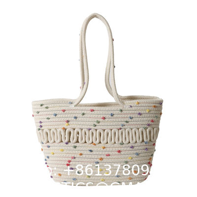 New Large Straw Raffia Handbag For Women 2 Colors Casual Beach Bag Handmade Crocheted Wicker With Open Closure Chain Decoration