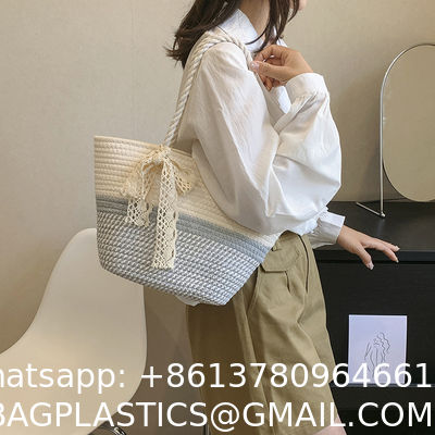 Custom Logo Handmade Luxury Tote Handbag Beach Bag Straw Bags Tote Summer Beach Bag For Women Raffia Straw Crochet Pattern