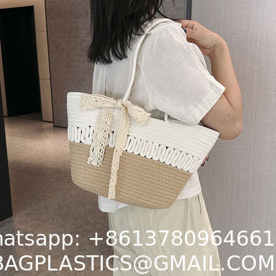 Custom Logo Handmade Luxury Tote Handbag Beach Bag Straw Bags Tote Summer Beach Bag For Women Raffia Straw Crochet Pattern