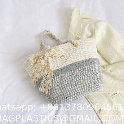 Custom Logo Handmade Luxury Tote Handbag Beach Bag Straw Bags Tote Summer Beach Bag For Women Raffia Straw Crochet Pattern