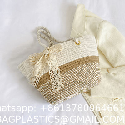 Custom Logo Handmade Luxury Tote Handbag Beach Bag Straw Bags Tote Summer Beach Bag For Women Raffia Straw Crochet Pattern