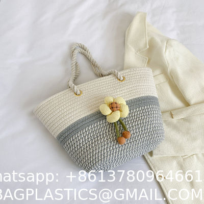 Luxury Large Summer Beach Personalized Custom PU Leather Trim Crochet Raffia Straw Tote Bag Handbag Manufacturers For Women