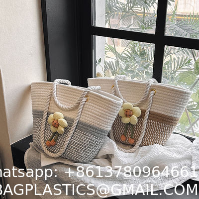 Luxury Large Summer Beach Personalized Custom PU Leather Trim Crochet Raffia Straw Tote Bag Handbag Manufacturers For Women