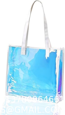 Holographic Clear Tote Bag With Leather Handle Iridescent Beach Totes Shoulder Handbag For Women Summer Pool Party