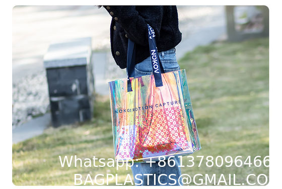 hologram holographic shiny fashion sustainable Waterproof Beach Bags Women Clear Iridescent Tote Bag Cosmetic Pouch For Phone Travel Beach Pool Essentials