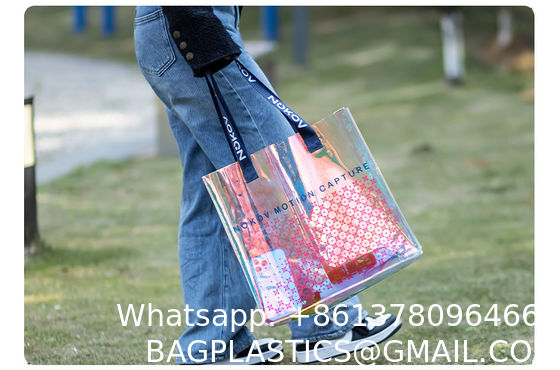 hologram holographic shiny fashion sustainable Waterproof Beach Bags Women Clear Iridescent Tote Bag Cosmetic Pouch For Phone Travel Beach Pool Essentials