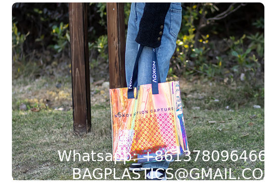 hologram holographic shiny fashion sustainable Waterproof Beach Bags Women Clear Iridescent Tote Bag Cosmetic Pouch For Phone Travel Beach Pool Essentials