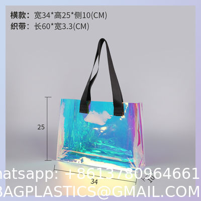 hologram holographic shiny fashion sustainable Waterproof Beach Bags Women Clear Iridescent Tote Bag Cosmetic Pouch For Phone Travel Beach Pool Essentials